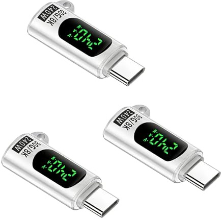 Powice 3 Stück 80Gbps 240W USB C auf USB C Adapter, USB C Adapter mit Anzeige und LED Display, 8K60HZ Typ C Output Power MAX 48V/5A für iPhone15/15 Pro/15 Pro MAX, Galaxy S23/S22 und Mehr USB-C Geräte
