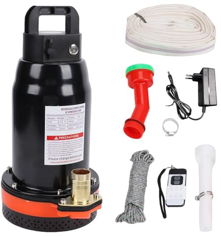 Fafeicy Bomba Sumergible Inalámbrica, Recargable, con Control Remoto, Batería de 280 W y 5200 MAh, Caudal de 3,4 M³/h, Altura de Elevación de 10 M, Portátil, CC, con Base de Filtro,