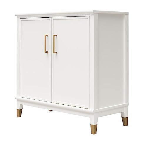 Westerleigh Akzentschrank Weiß, 84 x 40 x 84 cm, Sideboard mit 2 Türen und verstellbarem Einlegeboden, MDF Aufbewahrungsschrank mit goldfarbenen Füßen für Wohnzimmer, Esszimmer und Flur