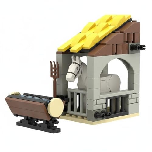 Wmqbjta Building Stable Building Kit Medieval Modular Stall with Feeding Trough for Hobbyists Dioramas Role Play Shelf Display, Stable with Manger