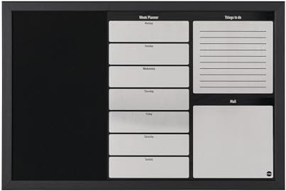 Bi-Office MX03402169 – kombinationsplanering, MDF ram målad stålfilt, 60 x 40 cm stor, svart/silver