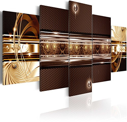 B&D XXL - Tableau décoratif moderne 200x100 cm - Impression sur toile colorée - Décoration murale pour salon et chambre - Cadre en Bois - Beige gris marron - Abstraction dorée 020101-209