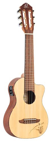 Ortega Guitars Travel Guitar electroacústica - Mini/Travel Series - Guitarlele 6 cuerdas - tapa de abeto grabado a laser (RGL5CE)