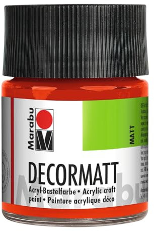 Marabu 14010005030 - Decormatt Acryl Zinnoberrot hell 030, 50 ml, samtmatte Acrylfarbe auf Wasserbasis, cremig und farbintensiv, speichelfest, wetterfest, zum freien Malen und Schablonieren