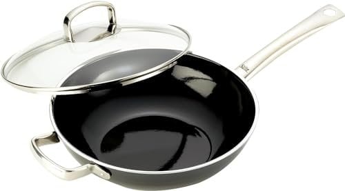 Silit Wok 28 cm, mit Glasdeckel, Schüttrand, Silargan Funktionskeramik, Induktion, spülmaschinengeeignet, schwarz