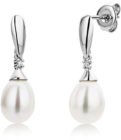 Miore Ohrringe Damen Hängend Weißgold 9 Karat / 375 Gold Süßwasserperlen mit Diamant Brillianten