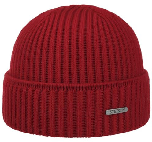 Stetson Parkman Mütze - Strickmütze Damen/Herren - Wintermütze aus 100% Merinowolle - Made in The EU - One Size 54-62 cm Umschlagmütze - Wollmütze Herbst/Winter - Rippmütze rot One Size