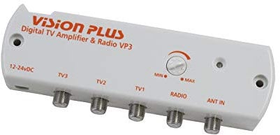 Vision Plus VP3 12v 2 Way Digital TV Amplifier Signal Distribution Booster with Variable Gain Ideal for Caravan, Motorhome, Boat