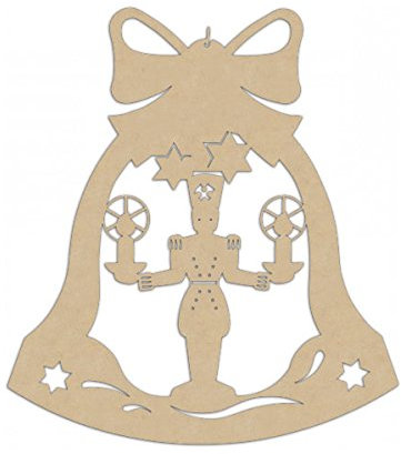 Erzwelt Original Erzgebirge Sperrholz Lichterbergmann Glocke Schleife Deko Holz Fensterbild, Beige, 28 x 26 x 5 cm