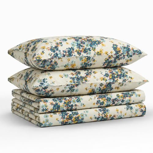 Tribeca Living Deep Pocket Cal King Size Sheet Set - 300 Thread Count Cotton Sateen Sheets with 22-Inch Extra Deep Pockets, Oeko-Tex Certified, 4 Bedding Set in Casablanca Multi Print