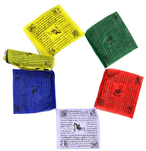 Buddhafiguren Lot de 25 Drapeaux de prière Bouddhiste de 3 m de Long - Chaque Drapeau a Une Taille de 12 x 13 cm - Décoration de Bouddha de qualité supérieure.