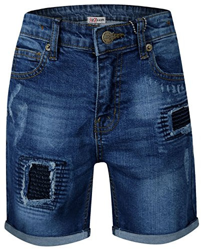 A2Z 4 Kids Boys Ripped Denim Shorts Comfort Stretch - Boys Denim Short Ripped Dark Blue 5-6