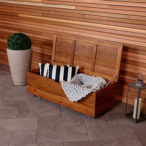 CHARLES BENTLEY Storage Box, FSC® 100% Acacia, Outdoor, Garden, Storage Box, Wheels For Portability, Weather Resistant, Hydraulic Hinge Mechanism, Blankets, Tools, Cushions, Organise (110x46x36cm)