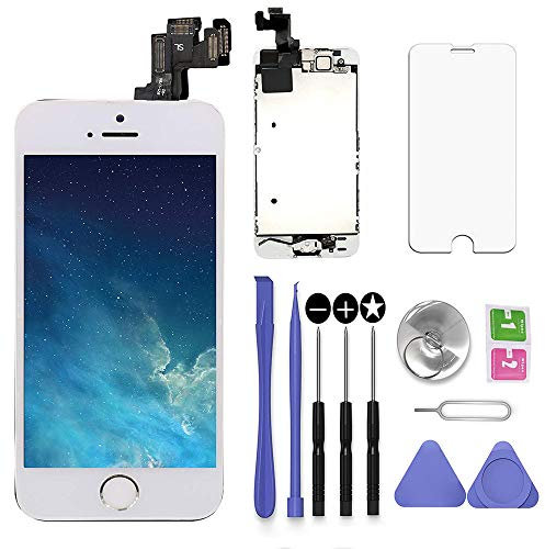 SNIDII Schermo di ricambio bianco per iPhone 5S 4 pollici con auricolare e fotocamera, montaggio completo 3D Touch LCD Display Digitizer Frame sostituzione con kit di riparazione strumento di