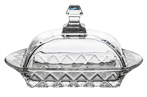 Glass Butter Dish with lid and Handle Pattern Base