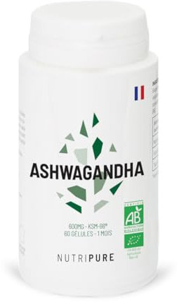 Nutripure | Ashwagandha Bio KSM66® | Plante Adaptogène de l'Ayurvéda | Vegan | Complément Alimentaire Bien-être Intellectuel et Physique | Stress, Anxiété | 60 gélules | 1 Mois | Fabriqué en France