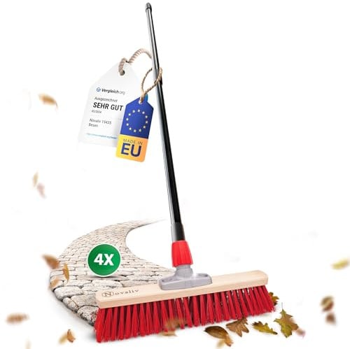 Novaliv 4X Straßenbesen 50 cm I mit Stiel I Elaston rot I Teleskopstiel I Besen für draußen I Industriebesen Gartenbesen Schneebesen Allzweckbesen