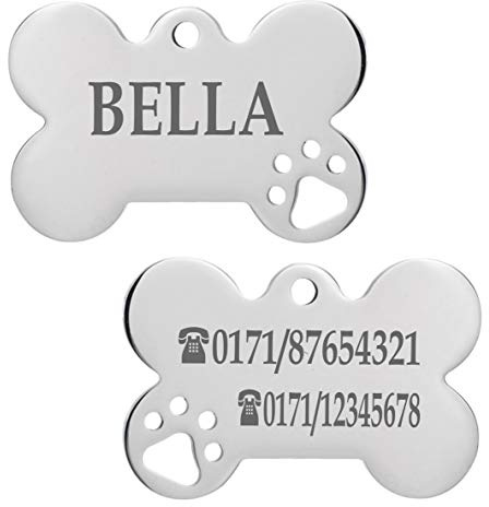 Ibera gifts - Hundemarke mit Gravur und personalisierte Hundemarke in Knochenform für sehr kleine Haustiere oder Welpen (Klein, 1 Pfote, Silber)