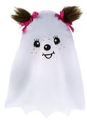 Sekiguchi 242092 - Original Monchhichi Mädchen Freundlicher Geist, Plüschfigur mit weißem Flatterumhang und Schleife im Haar, ca. 20 cm großes Kuscheltier aus braunem Plüsch