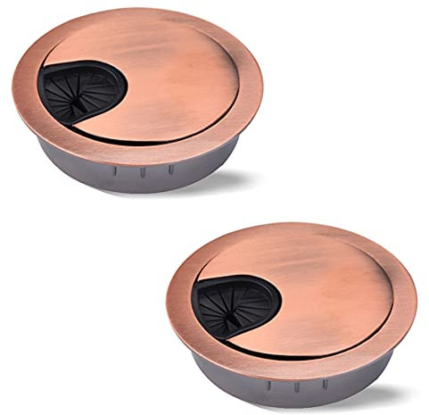 Lot de 2 œillets de câble de bureau 80 mm, trou de câble en métal pour ordinateur de bureau, cache-câble rond (rouge)