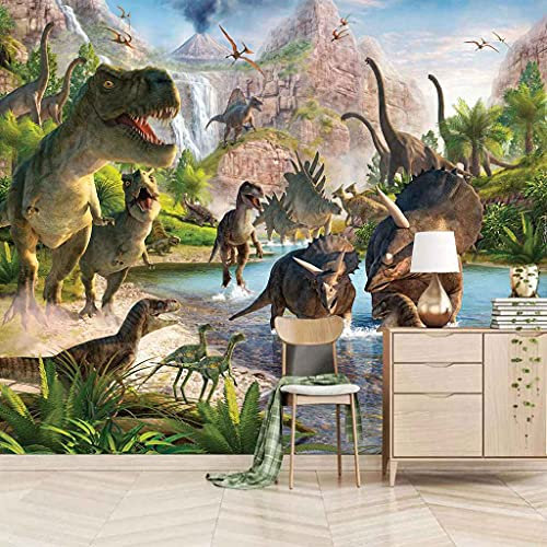 3D mural Poster Dinosaure animal vert (350x250cm) XXL étanche Panoramique mur papier Auto-Adhésif Toile Papier Peint Salon Photo murale l'art mur Stickers pour Enfant Chambre Bureau Décoration