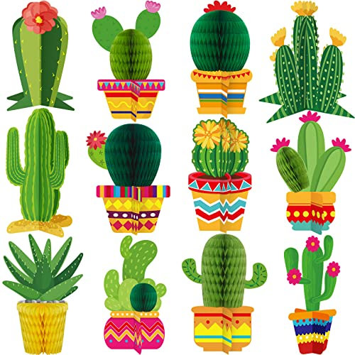 Zonon 12 Pcs Cactus Party Decorations Mexico Back to School Honeycomb Table Centerpieces Mexican Garland Cutouts for Fiesta Baby Shower Favor Cactus Theme Classroom Birthday Party Supplies