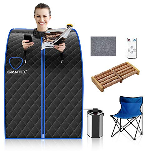 GOPLUS 1000W Sauna de Vapor 3L hasta 64℃, Caja de Sauna Plegable con Silla, Carpa de Sauna con Temperatura Ajustable, Negro Cabina de Sauna Portátil con Ajuste de Temporizador