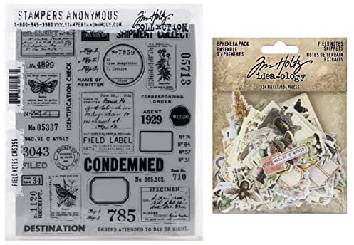 Tim Holtz Field Notes Haftstempel-Set und Tim Holtz idea-Ology Field Notes Snippets 134-teiliges Ephemera-Set