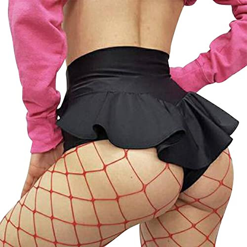 Damen Shorts Pole Dance Outfit Sexy Rüschen Hot Pants High Waist Figurformend Shaping Mini Tight Bikini Shorts Sommer Kurze Hose Sweatpants Laufshorts Jogginghose Yoga Training Gym Fitness Schwarz S