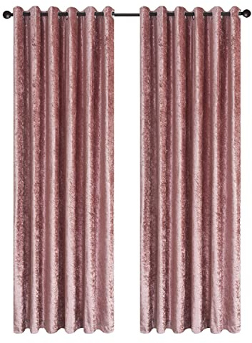 CHARKHAH Crushed Velvet Curtains for Bedroom Living Room Kitchens Ultra Soft and Graceful Fabric Pair of Fully Lined Prepared Blackout Curtain with Eyelet Ring Top (Blush Pink, 90 Wide x 108 Drop)