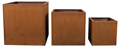 Köhko® Pot à fleurs design en acier Corten VIVO 37 x 37 x 32 cm - Pot de fleurs aspect rouille en forme de cube