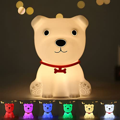 SAMLAK Welpe Nachtlicht Baby, Led Silicon Nachtttischlampe mit 7 Lichtwechsel und Tap Control USB Silicon Schlaflichter für Mädchen Jungen Kinderzimmer Deko Halloween Weihnachten Geschenke