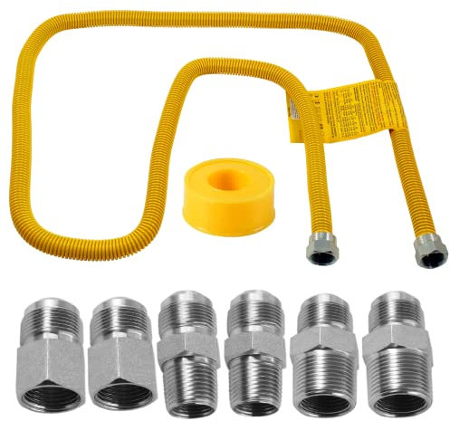 MCAMPAS Flexible Edelstahl-Gasleitung für Trockner, Garagenheizungen, Gasherde, Warmwasserbereiter; 1,6 cm Außendurchmesser (1,27 cm ID) Gas-Flexleitung mit 1,27 cm FIPX1,27 cm MIPX3/4 Zoll