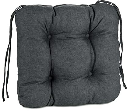 Pillows24 – 4X Sitzkissen Outdoor 40x40 – Extra Dicke 8cm – Wasser- & UV-beständig + Bändern | Bequeme Stuhlkissen, Stuhlauflage Sitzpolster, Sitzauflage Gartenstuhl | Sitzkissen Stuhl (Graphit)