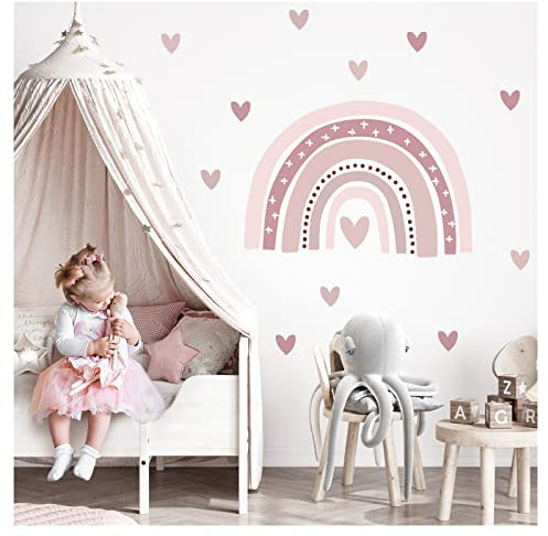 Little Deco Wandtattoo Regenbogen mit Herzchen Wandsticker Kinderzimmer Wandaufkleber Babyzimmer Mädchen Deko DL934-3