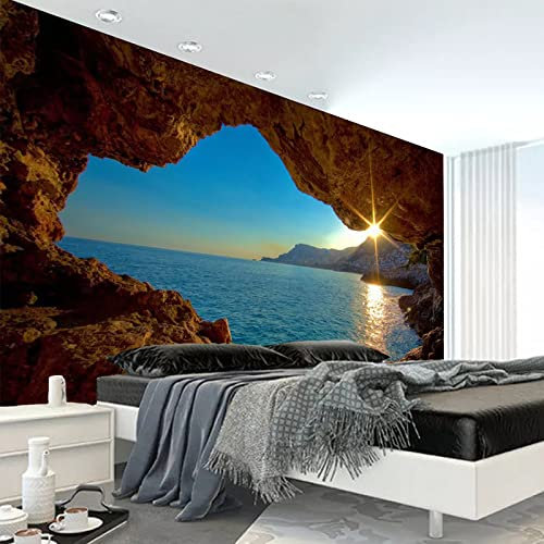 CILODO Photo Wallpaper Mountains & Sea Non-Woven Art Print Fleece Wall Mural Decoration Poster Picture Design Modern 3D Optical Illusion 400cm×280cm