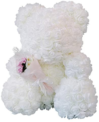 misppro Oso de peluche rosa artificial en forma de flores 6 colores con mini ramo de decoración 28 X 24 X 38 cm - Blanco