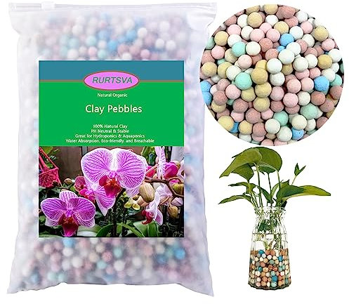 Natural Organic Colorful Leca Balls for Plants, 8mm-10mm Ceramsite Clay Pebbles Indoor Potting Garden Soil for Orchid, Succulents, Hydroponics, Decoration, Drainage (5LBS, Colorful, 1)