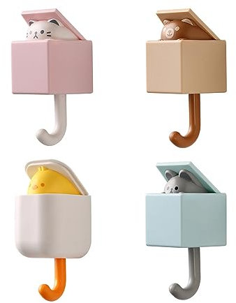 ATBUSS Lot de 4 crochets autocollants mignons pour animaux domestiques – créatifs pour chats, sans perçage, adaptés pour accrocher des clés, des manteaux et des chapeaux