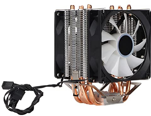 Bewinner Schwarzer CPU Kühler mit 6 Heatpipes 90 Mm 3 Pin PWM Lüfter, Computer CPU Lüfter mit RGB Licht, für LGA775 1155 1156 AM2 AM3 (Doppellüfter)