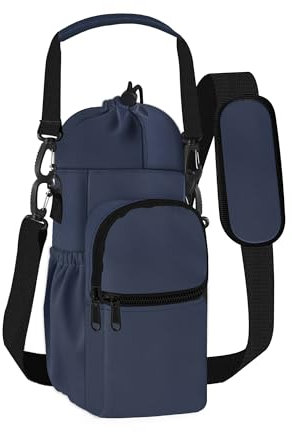 Turmaster Water Bottle Holder with Strap, 32oz 40oz Insulated Water Bottle Carrier Bag with 2 Front and 2 Side Pockets, Water Bottle Sling Bag Sleeve for Sports Walking Hiking Camping