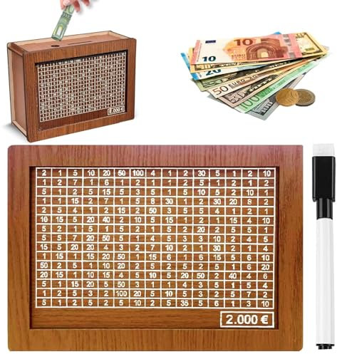 Geld sparen,Spardose,Deine Sparbox,Sparschwein,Holz Spardose,Sparbox Mit Zahlen Ankreuzen für Hilft Erwachsene und Kindern Gewohnheit Zum Sparen