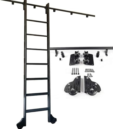 Kit Hardware per Scala Scorrevole per libreria da 3,3 piedi-20 Piedi, libreria con Scala Scorrevole, Set Completo di Hardware (Senza Scala), Kit per Porta Scorrevole del fienile, b