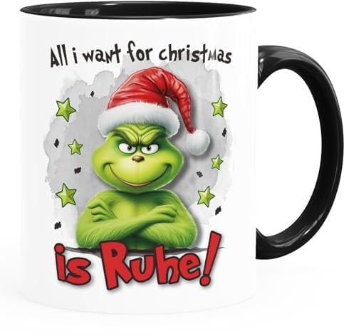 MoonWorks® Kaffee-Tasse Grinch Geschenk für Weihnachtsmuffel Ich hasse Menschen Weihnachtstasse lustig Ruhe weiß-innen-schwarz standard