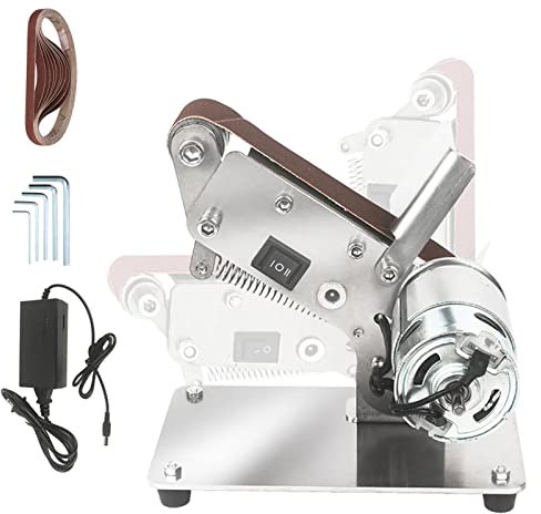 Belt Sander Mini DIY Electric Polishing Grinding Machine Knife Apex Edge Sharpener Adjustable Sanding Machine Woodworking Resin Metal Table Wood Grinder with Wrenches Sand Belt,Motor 895