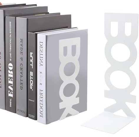 TNSLAND Buchstütze Weiß Buchstützen Metall, 4er Pack Bücherstütze Buchstützen Weiß Bücherhalter für Regal, Buchhalter Regal Bookends Bücherstützen Book Holder, Book Bücher Halter für DVDs, Magazine
