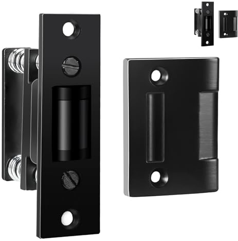 HOMOTEK 2Pk Modern Black Door Roller Catch, Heavy Duty Zinc Alloy & Stainless Steel, Silent Spring Tension Latch, Adjustable 3/8'' Roller Projection, Cabinet-Furniture Door Catches, 2 Items