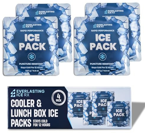 Rapid Performance - Bolsas de hielo reutilizables para loncheras, bolsas de almuerzo o hieleras | Paquete de 4 | Frío hasta 12 horas | Paquetes de hielo para enfriador, de larga duración para camping