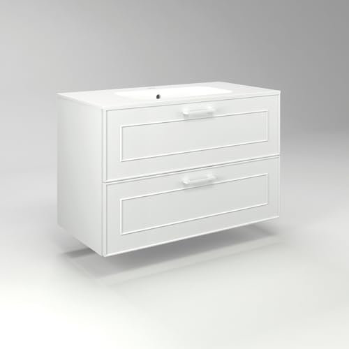 Diventa Modello Diva Frame, Mobile Bagno Sospeso 90cm con 2 cassetti spaziosi e lavabo dal design moderno, colore bianco