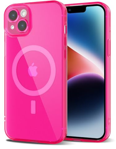 Svanove per iPhone 14 Plus Cover Compatibile con MagSafe, Trasparente Magnetica Protezione della fotocamera Custodia, Sottile Silicone Antiurto Anti-Graffio Custodia Case, Rose Vif